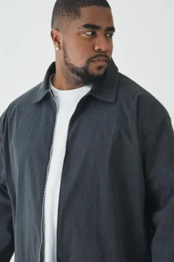 Store boohooMAN Plus Stretch Zip Through Shirt in Marl black