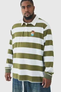 Clearance boohooMAN Plus Stripe Embroidered Rugby Polo multi