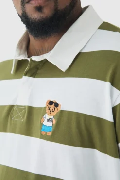 Clearance boohooMAN Plus Stripe Embroidered Rugby Polo multi