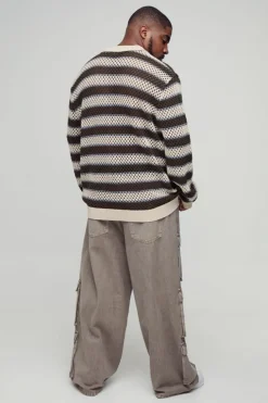 Store boohooMAN Plus Stripe Knitted Rugby Polo stone