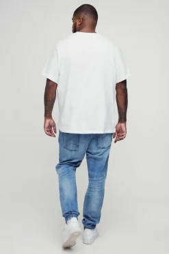 Outlet boohooMAN Plus Super Distressed Dirty Wash Skinny Jeans mid wash