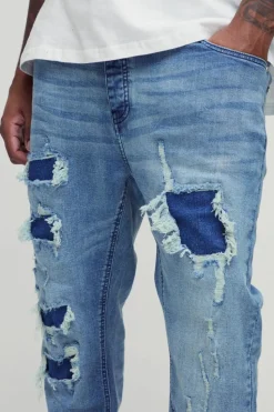 Outlet boohooMAN Plus Super Distressed Dirty Wash Skinny Jeans mid wash