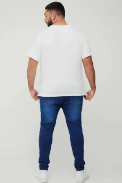 Hot boohooMAN Plus Super Skinny Busted Knee Biker Jeans mid blue