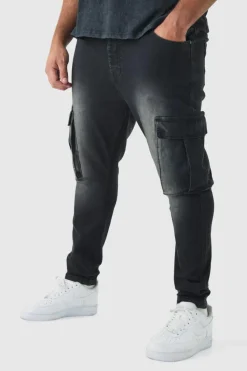 Best boohooMAN Plus Super Skinny Cargo Jeans washed black