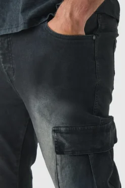 Best boohooMAN Plus Super Skinny Cargo Jeans washed black
