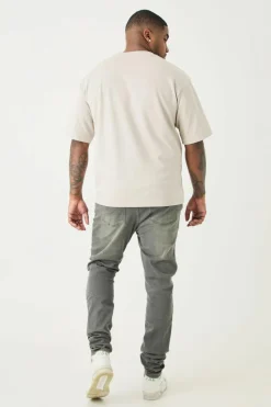 Cheap boohooMAN Plus Super Skinny Stretch Multi Rip Stacked Jeans grey