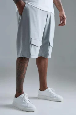 Hot boohooMAN Plus Tailored Drop Cargo Shorts grey