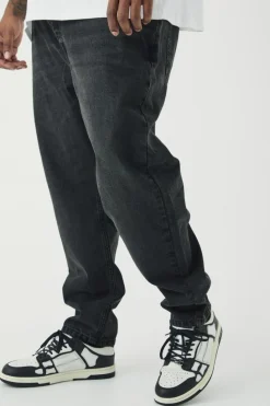 Store boohooMAN Plus Tapered Rigid Jeans washed black