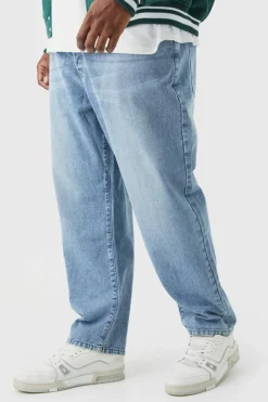 Online boohooMAN Plus Tapered Rigid Jeans light blue
