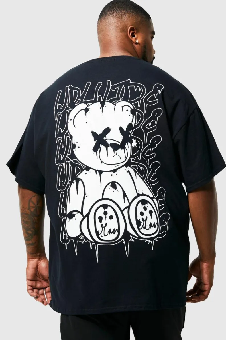 Best Sale boohooMAN Plus Teddy Back Print T-shirt black