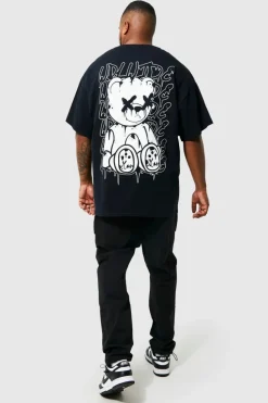 Best Sale boohooMAN Plus Teddy Back Print T-shirt black