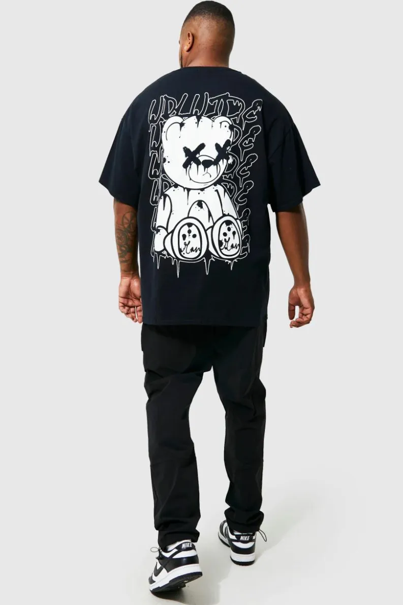 Best Sale boohooMAN Plus Teddy Back Print T-shirt black