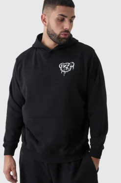 Outlet boohooMAN Plus Teddy Puff Print Hoodie black