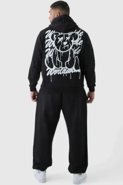 Outlet boohooMAN Plus Teddy Puff Print Hoodie black