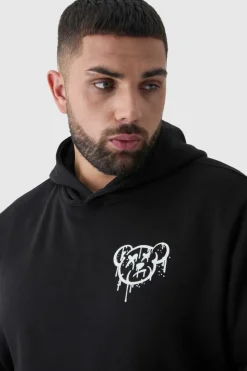 Outlet boohooMAN Plus Teddy Puff Print Hoodie black