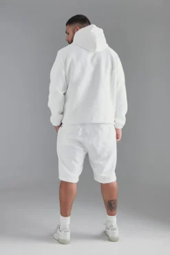 Best Sale boohooMAN Plus Textured Cotton Jacquard Smart Cargo Shorts white