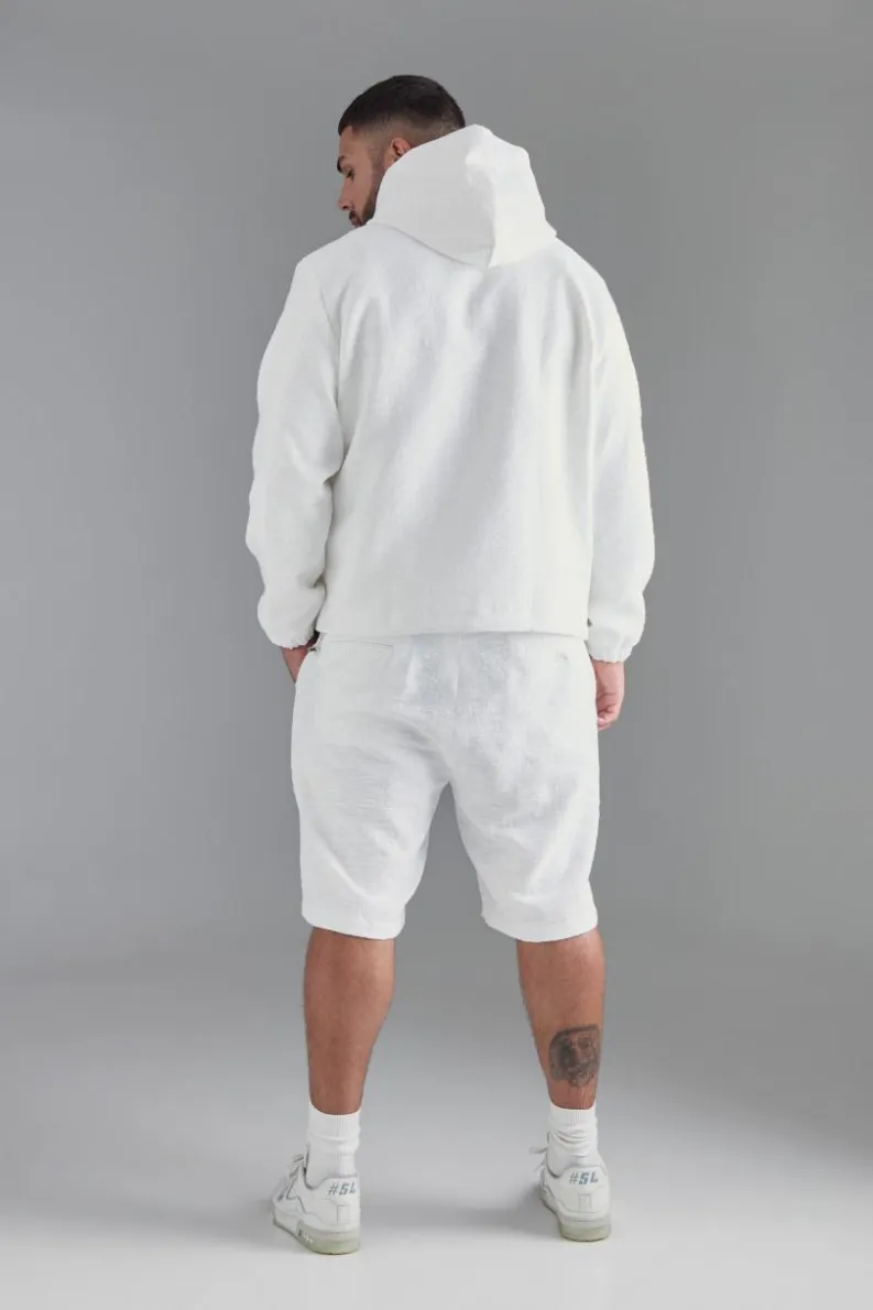 Sale boohoo Plus Textured Jacquard Smart Jacket and Short Set white