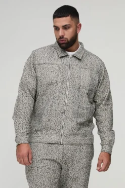 Hot boohooMAN Plus Textured Straight Fit Trousers natural
