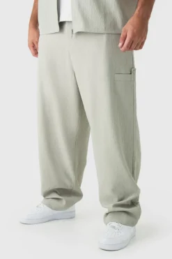 Cheap boohooMAN Plus Textured Tailored Trousers grey