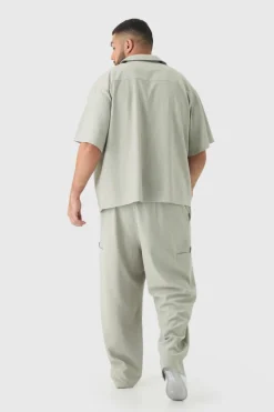 Cheap boohooMAN Plus Textured Tailored Trousers grey