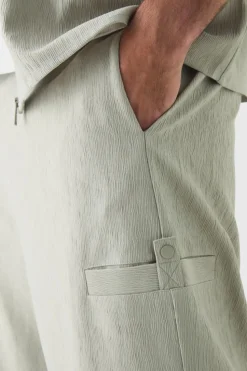 Cheap boohooMAN Plus Textured Tailored Trousers grey