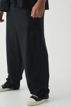 Shop boohooMAN Plus Textured Tailored Trousers black