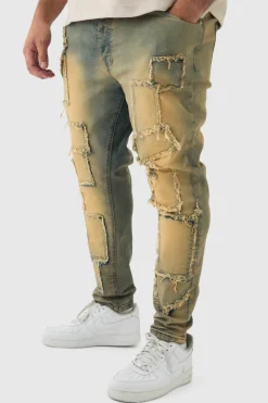Best Sale boohooMAN Plus Tinted Frayed Skinny Jeans mid wash