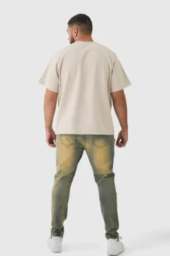 Best Sale boohooMAN Plus Tinted Frayed Skinny Jeans mid wash