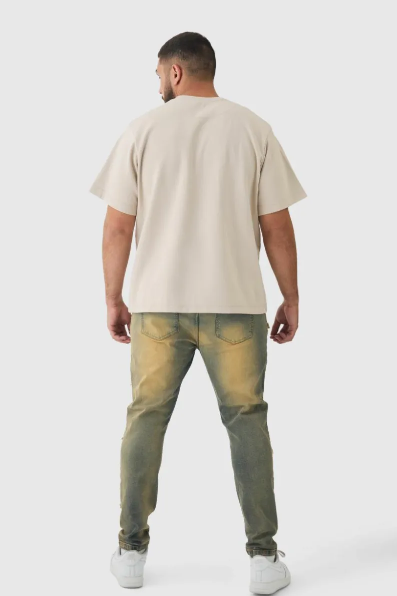 Best Sale boohooMAN Plus Tinted Frayed Skinny Jeans mid wash