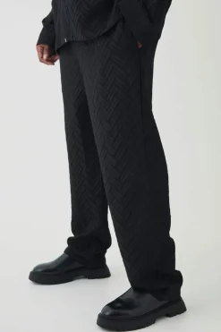 Store boohooMAN Plus Tonal Geo Smart Straight Trouser black