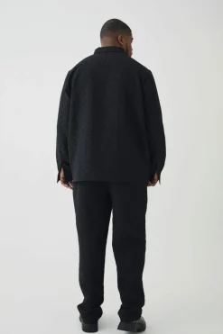 Store boohooMAN Plus Tonal Geo Smart Straight Trouser black