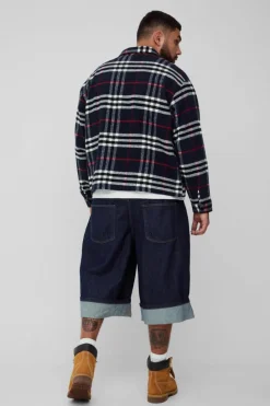 Shop boohooMAN Plus Turn Up Parachute Jorts indigo