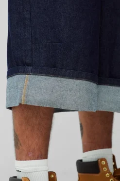 Shop boohooMAN Plus Turn Up Parachute Jorts indigo