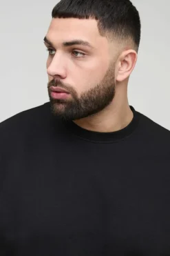 Store boohooMAN Plus Twill Utility Pocket Woven Tab Jersey Tracksuit black