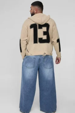 Best Sale boohooMAN Plus Twist Seam Pleat Wide Leg Jeans light wash