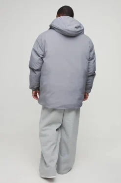 New boohooMAN Plus Utility Pocket Hooded Parka Jacket In grey