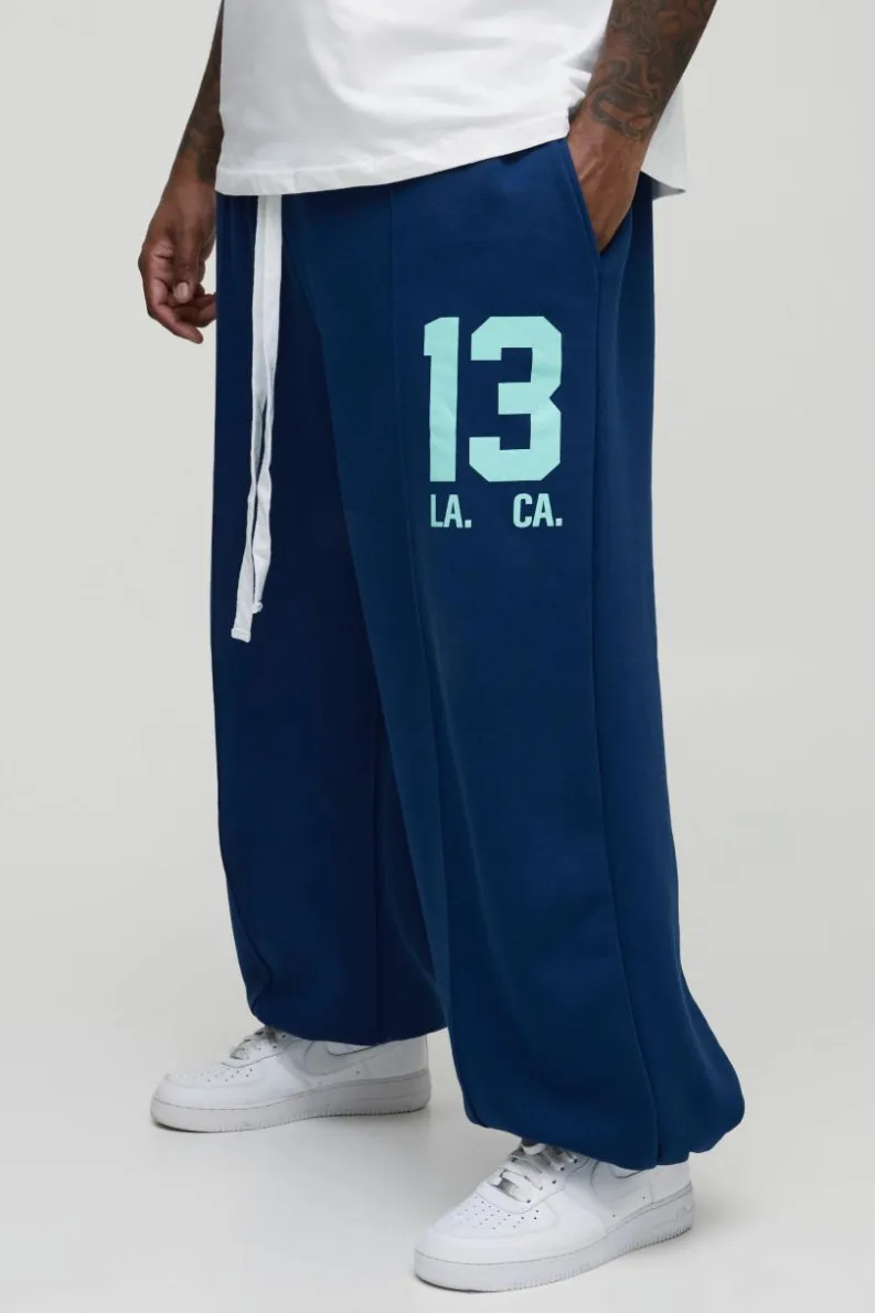 Discount boohooMAN Plus 13 Varsity Oversized Joggers blue