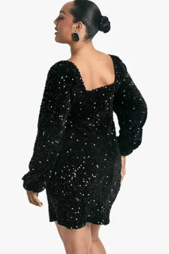 Sale boohoo Plus Velvet Sequin Swing Dress black