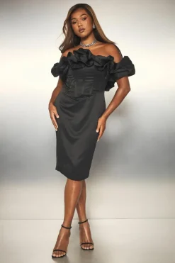 Cheap boohoo Plus Volume Off The Shoulder Midi Dress black