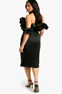 Cheap boohoo Plus Volume Off The Shoulder Midi Dress black
