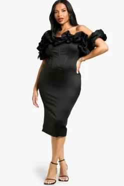 Cheap boohoo Plus Volume Off The Shoulder Midi Dress black