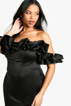 Cheap boohoo Plus Volume Off The Shoulder Midi Dress black