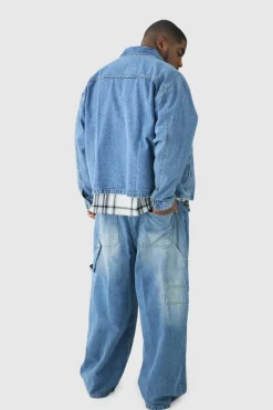 Clearance boohooMAN Plus Washed Adjustable Waist Baggy Carpenter Jeans washed blue