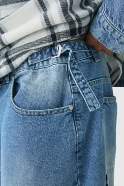 Clearance boohooMAN Plus Washed Adjustable Waist Baggy Carpenter Jeans washed blue