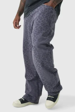 Outlet boohooMAN Plus Washed Leopard Relaxed Fit Jeans washed black