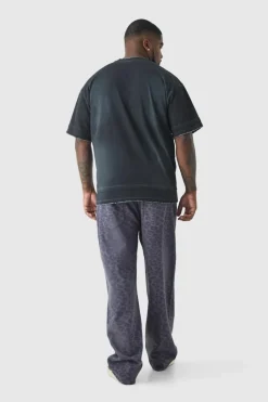 Outlet boohooMAN Plus Washed Leopard Relaxed Fit Jeans washed black
