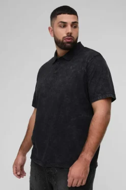 Best boohooMAN Plus Washed Polo in black