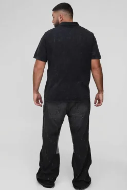 Best boohooMAN Plus Washed Polo in black