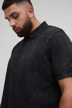 Best boohooMAN Plus Washed Polo in black