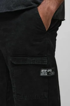 Cheap boohooMAN Plus Washed Ripstop Pleat Knee Slim Fit Cargo Trousers black